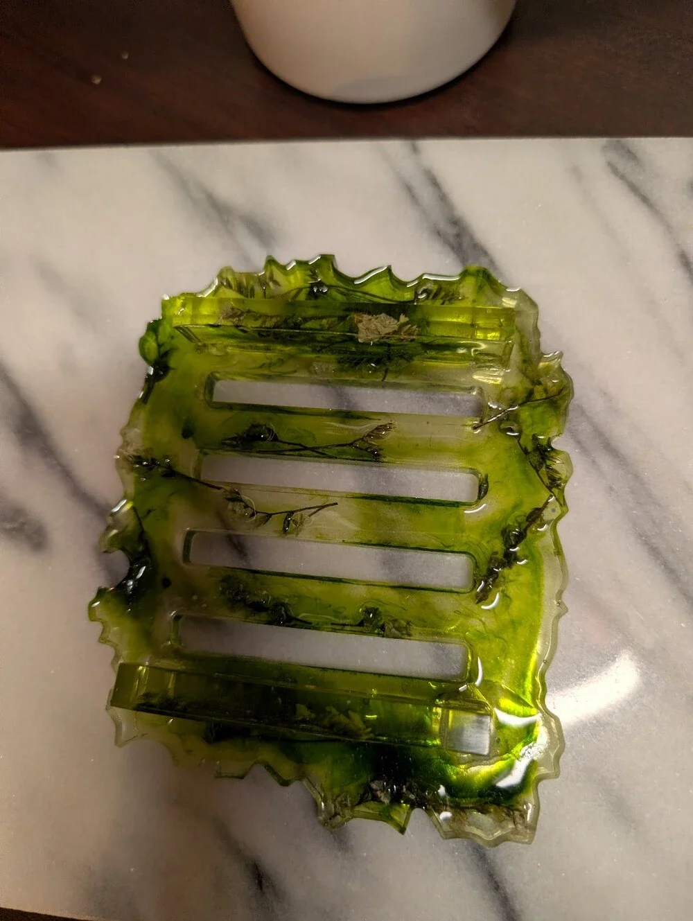 Handmade Green Ink Marbled Resin Coaster Set